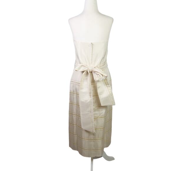 Vintage 80s Jim Hjelm cream and tan plaid taffeta strapless midi party dress 8 - Picture 4 of 5